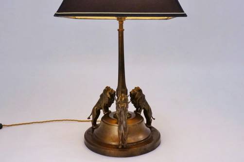 Paul-douard Delabrirre bronze lions table lamp, 1900`s ca French